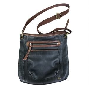 THE SAK Venture Pebble Leather Crossbody Messenger Bag Black/Brown Boho Travel